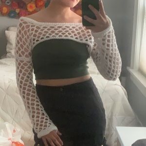 white mesh crochet shrug | S